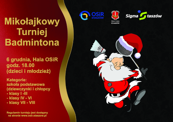 Mikołajkowy Turniej Badmintona, hala OSiR, godz. 18.00